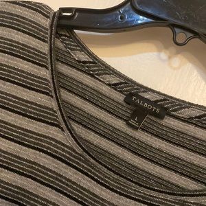 Talbots size L Tunic shirt in black and grey stripe with sparkles.